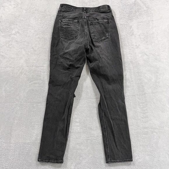 American Eagle Mom Jeans 4‎ Long Black Distressed Denim Womens - Picture 2 of 11